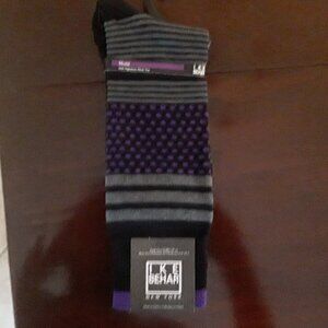 Ike Behar NWT Men's Size 10-13 Black w/Gray & Purple Dress Socks